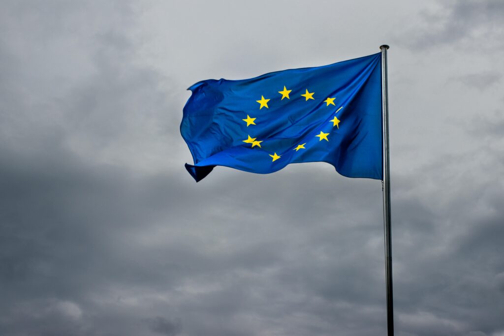 European Union flag representing countries for digital nomad visas in Europe