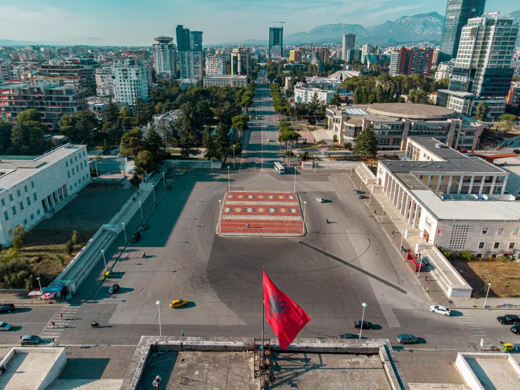 City view in Tirana Albania with urban skyline and modern architecture