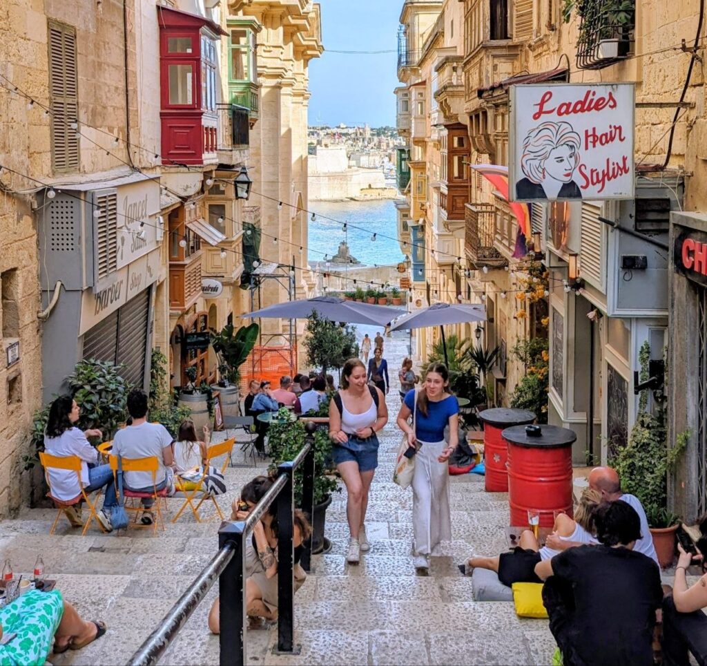 Street cafés and everyday expat life in Malta near the Mediterranean waterfront