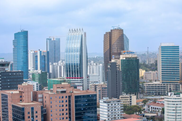 Addis Ababa skyline with modern office towers and high-rise buildings in the city centre of Ethiopia