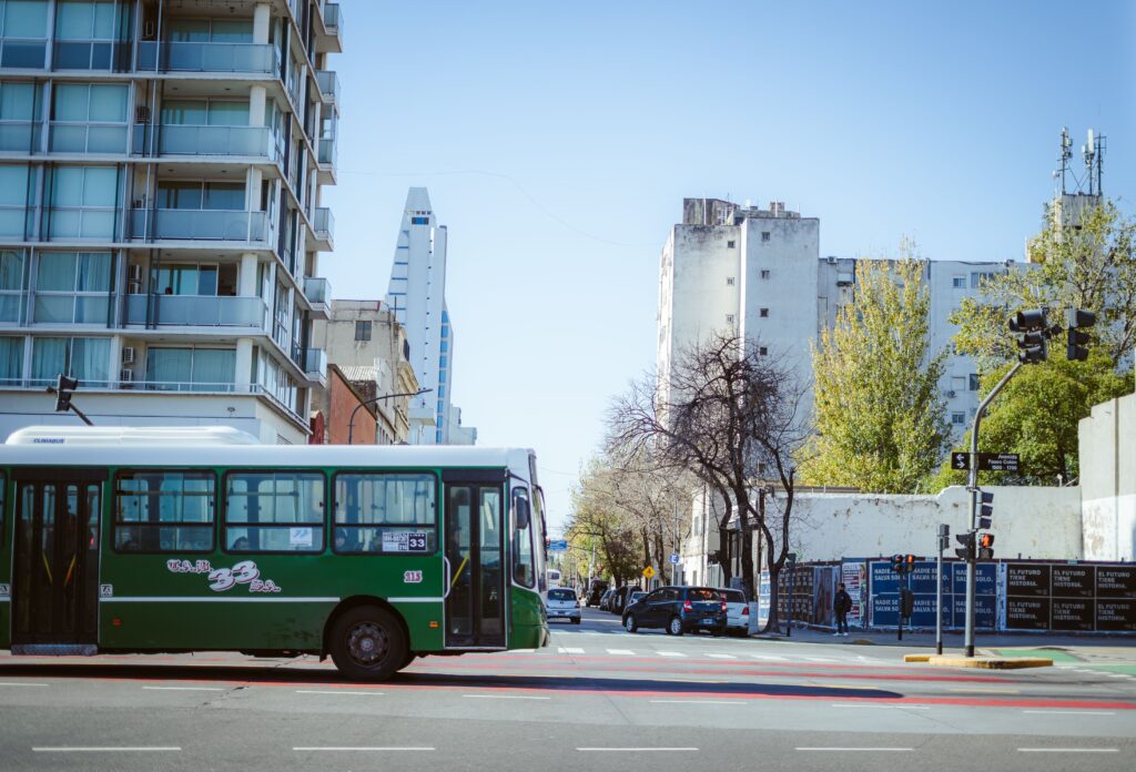 Street scene with a city bus in Buenos Aires, Argentina