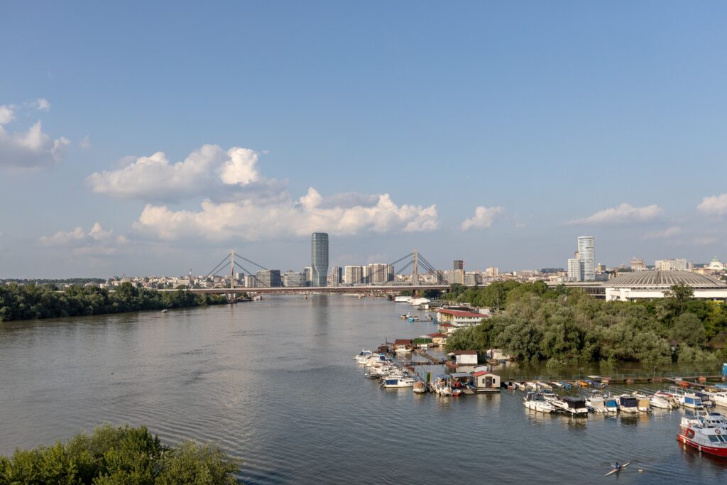 Belgrade skyline and Sava River in Serbia, one of the best Balkan cities for digital nomads.