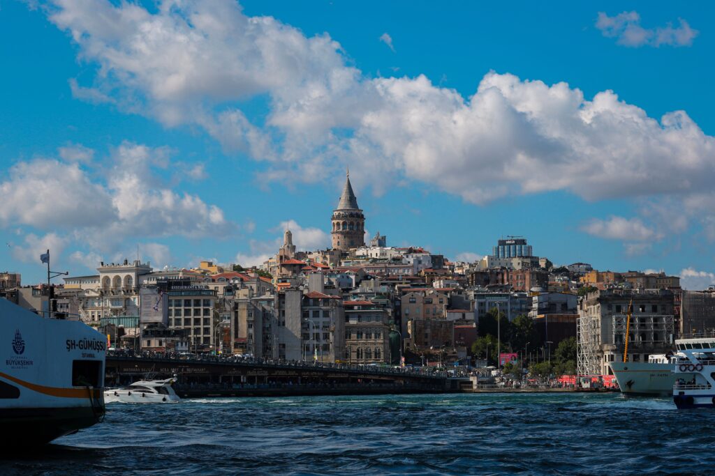Istanbul skyline with the Galata Tower overlooking the Bosphorus, a vibrant city popular with digital nomads and remote workers.