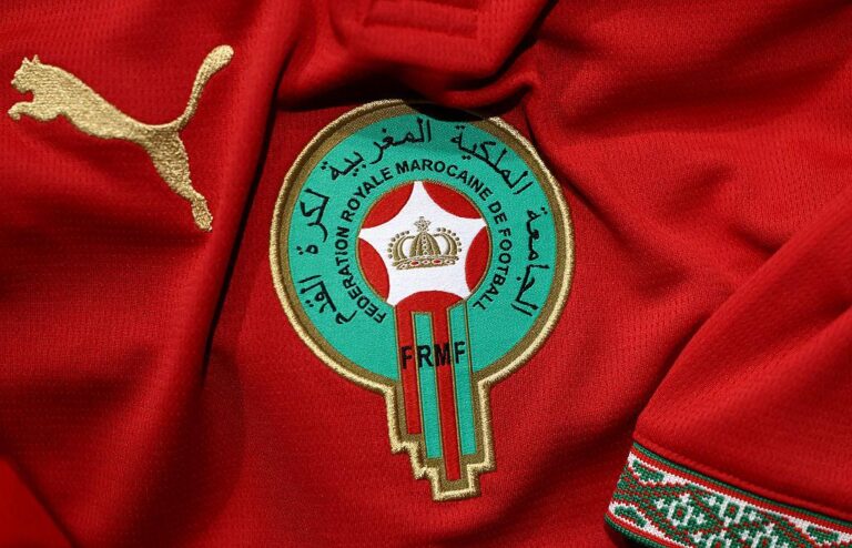 Morocco national football team jersey showing the Royal Moroccan Football Federation crest