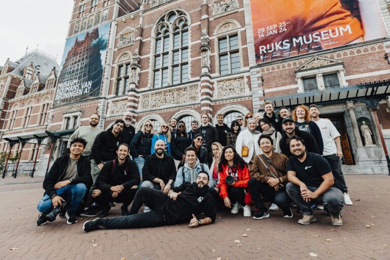 International tourists visiting the Rijksmuseum in Amsterdam, Netherlands