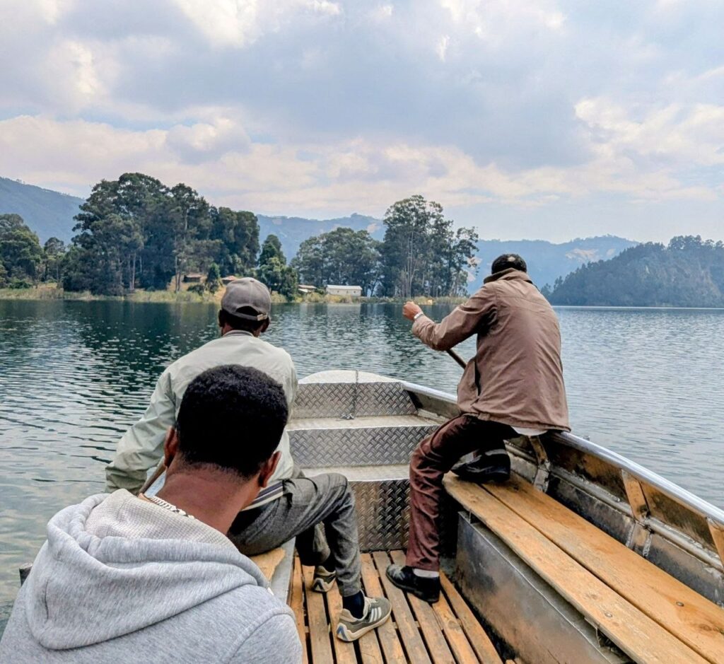 Local boat ride across Wenchi Crater Lake in Ethiopia