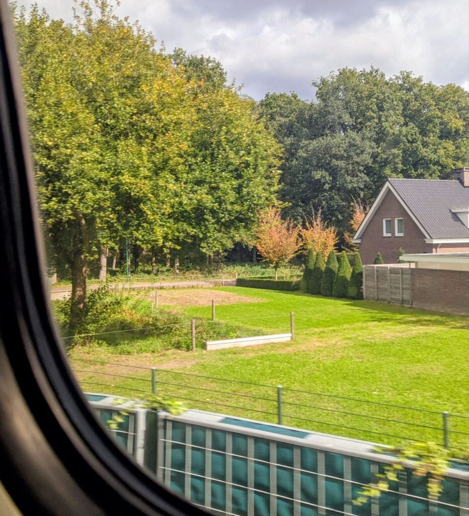 View of the Dutch countryside from a train near the Germany and Belgium border