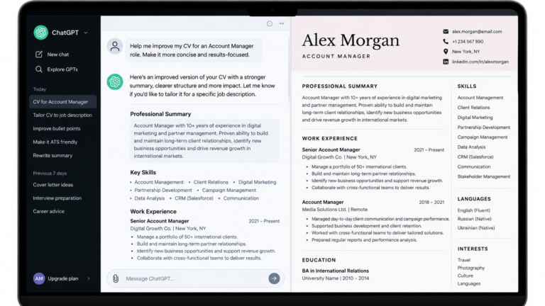 Using ChatGPT to write and improve a CV