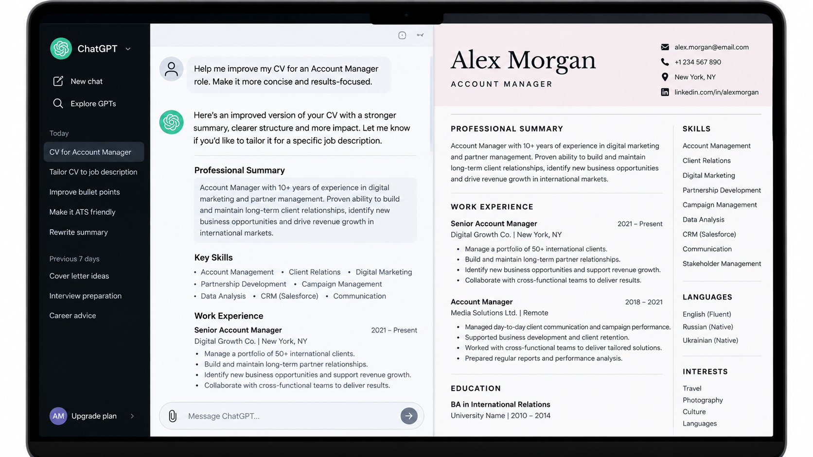 How to write a CV with ChatGPT