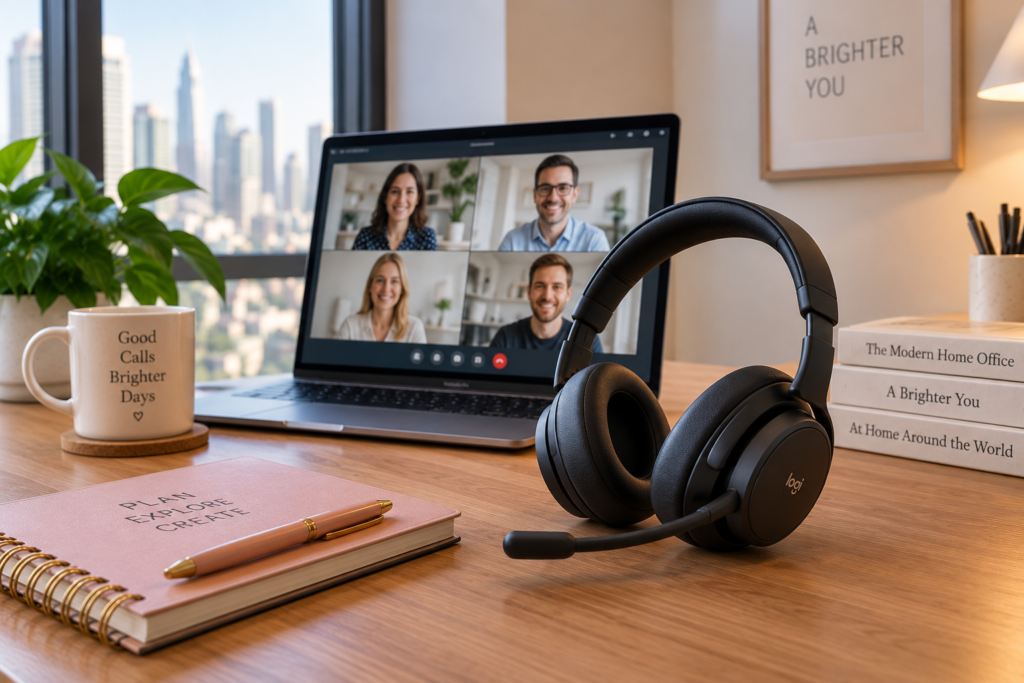 Headset with microphone for video calls while working from home
