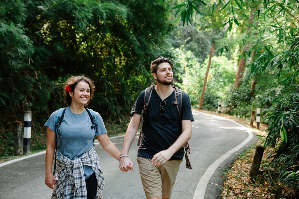 Couple enjoying casual dating while traveling together