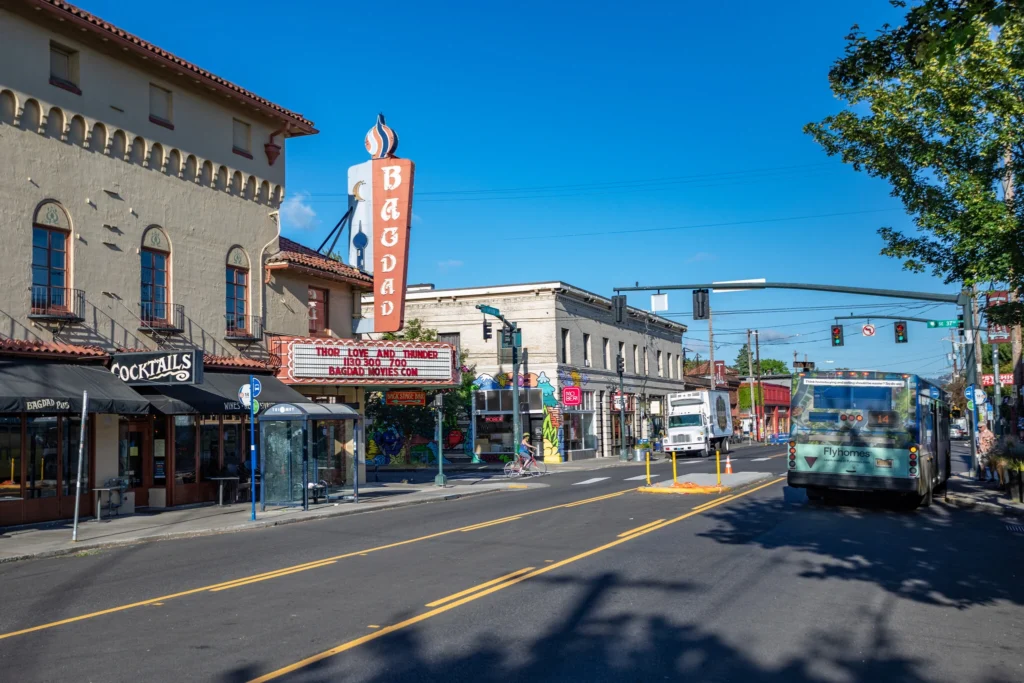 SE Hawthorne Boulevard near Bagdad Theater in Portland, Oregon