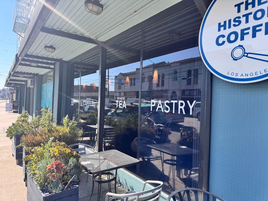 The History Coffee in Los Angeles with outdoor seating for remote workers
