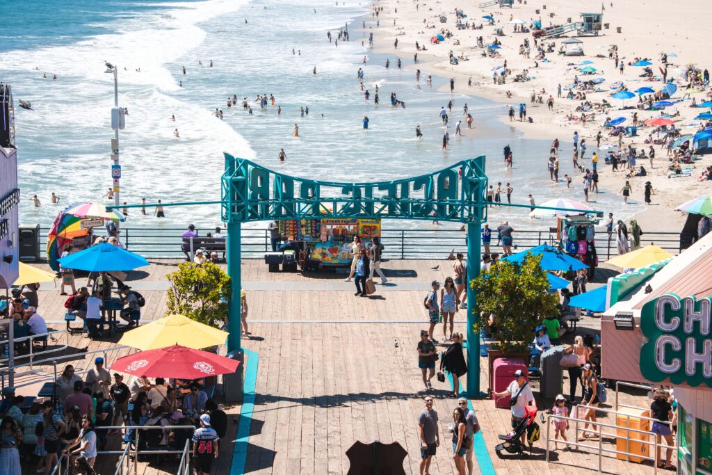 Santa Monica beach and pier area in Los Angeles