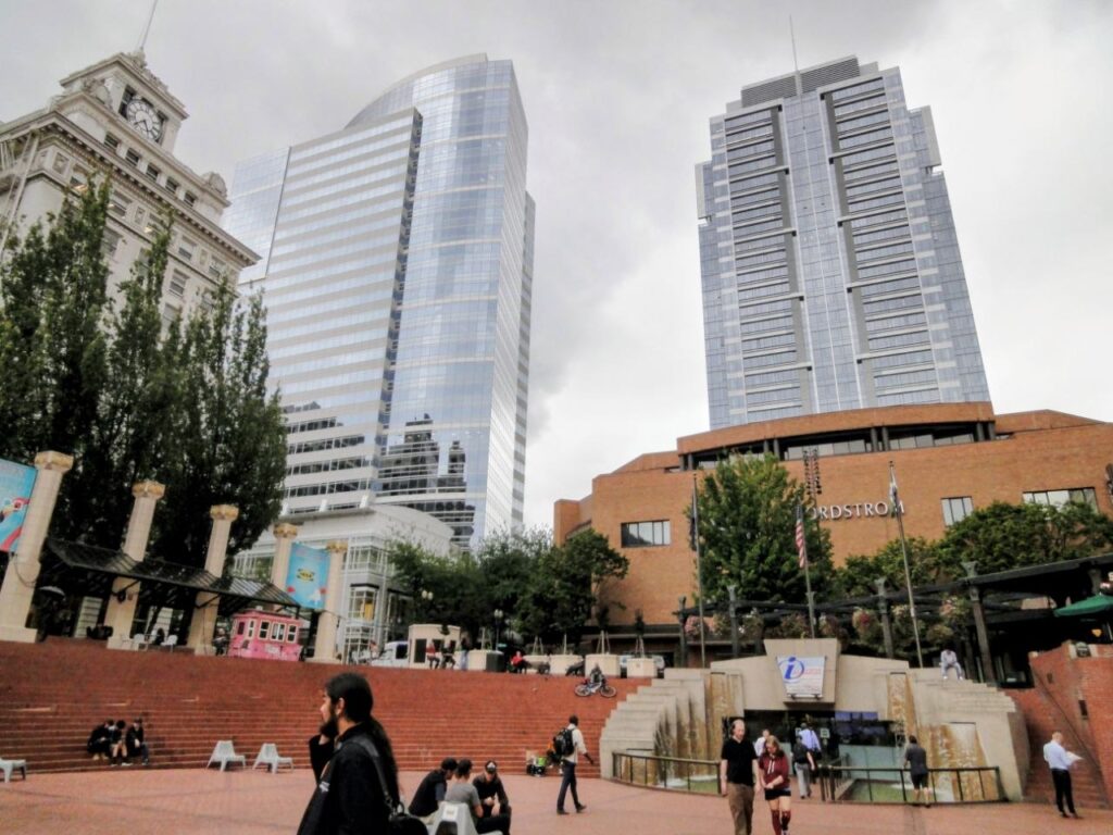 Downtown Portland at Pioneer Courthouse Square, Oregon