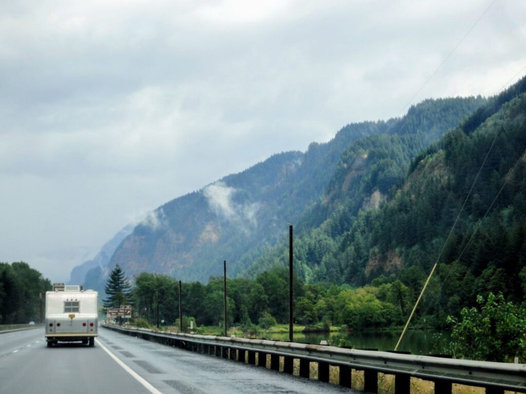 Driving through the Columbia River Gorge in Oregon