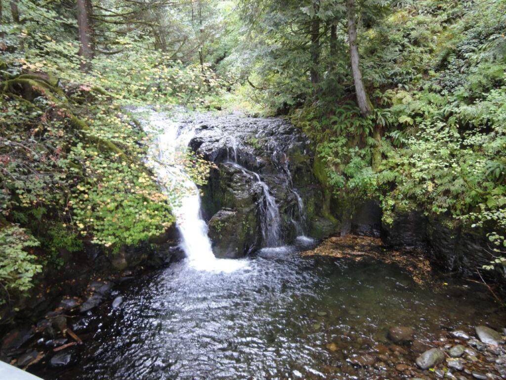 Creek and small waterfall above Multnomah Falls in Oregon